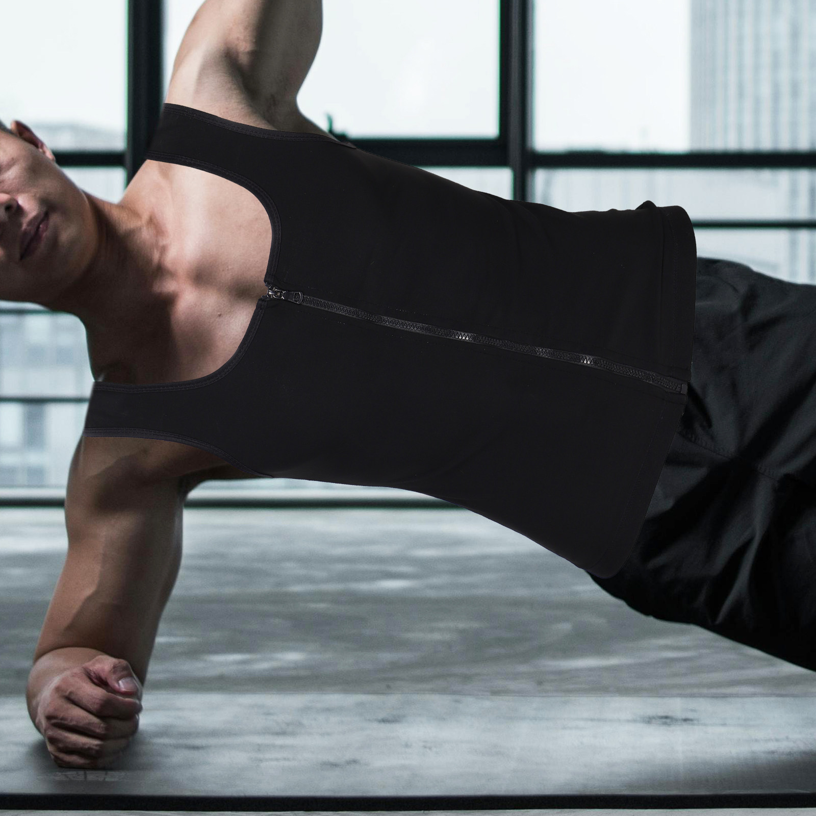 Yoga Fitness Top - Colete Masculino de Compressão com Zíper