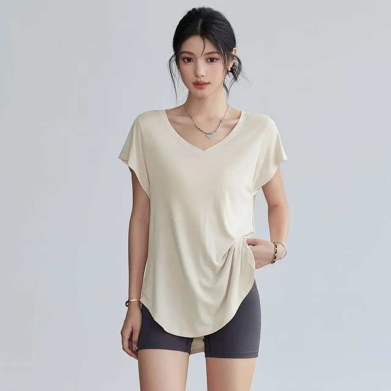 Yoga Fitness Top - Camiseta de Yoga Feminina com Decote