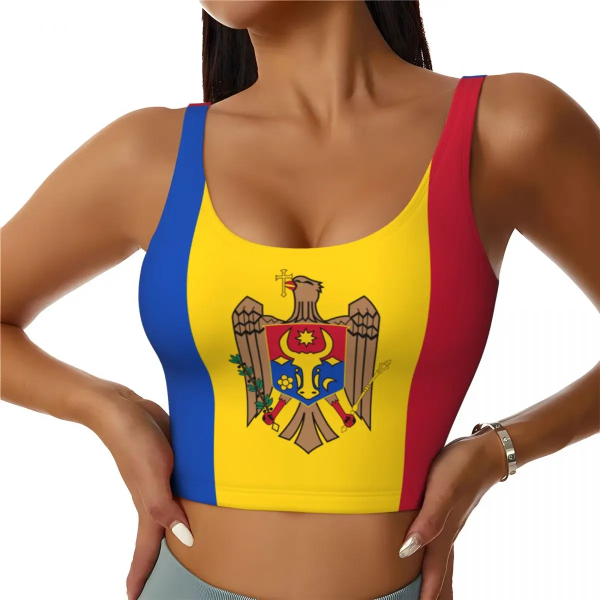 Bandeira da Moldavia Tops Bási - Yoga Fitness Top avaliação e preço