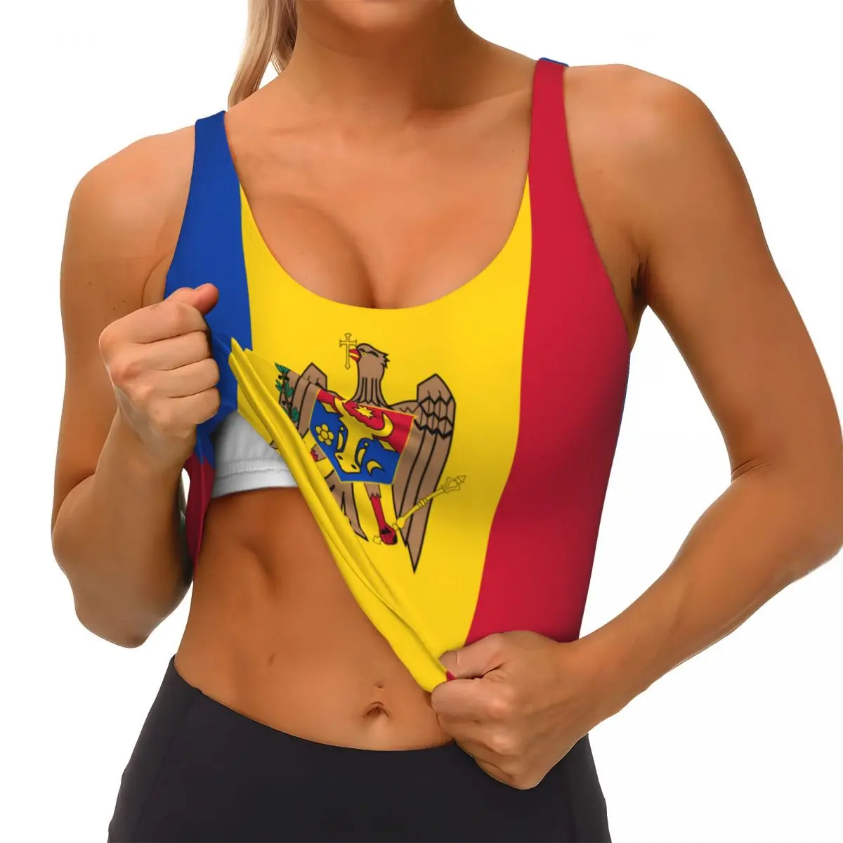 Bandeira da Moldavia Tops Bási - Yoga Fitness Top avaliação e preço
